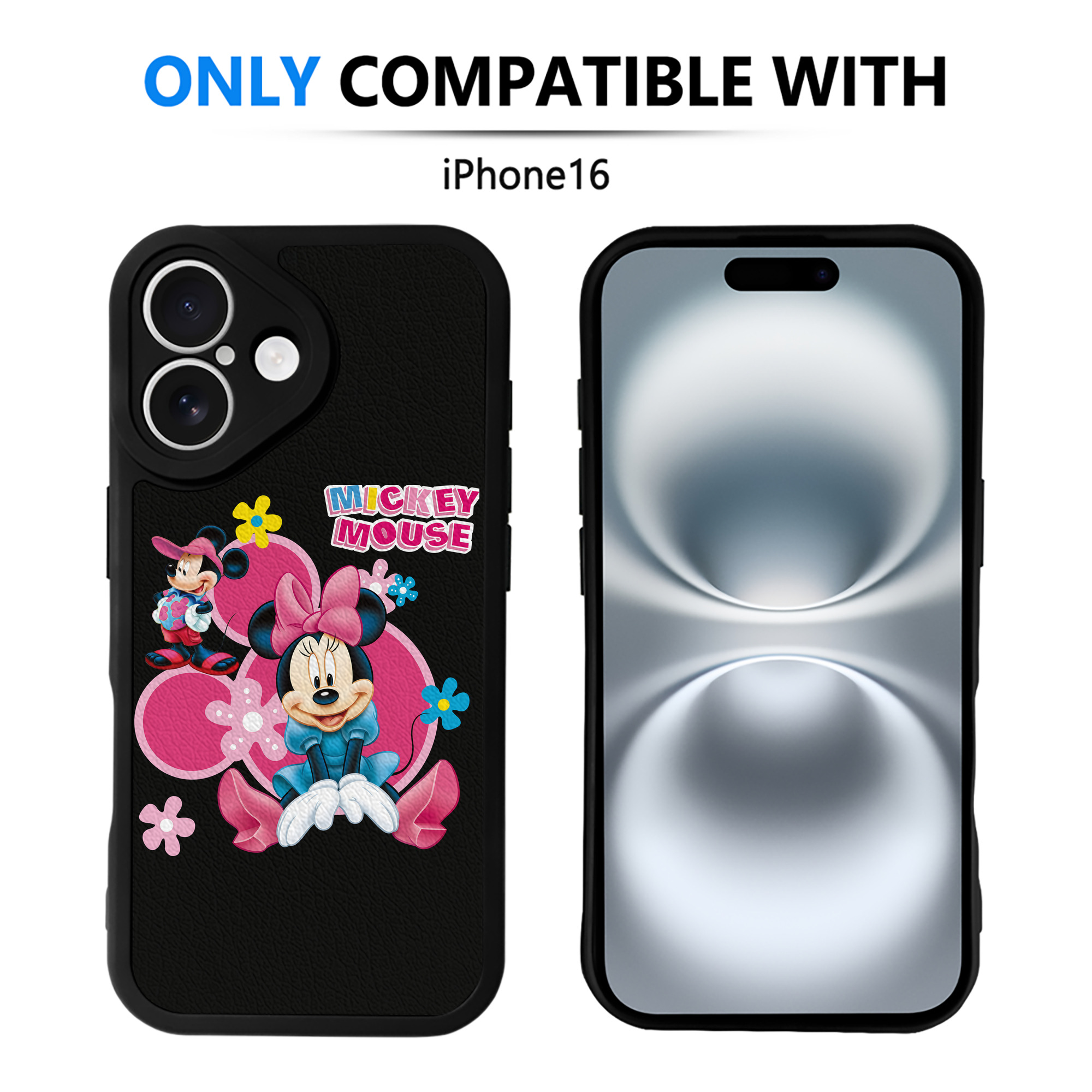 （画像用） ミッキーマウス Mickey Mouse 【iPhone 16シリーズ対応】シリコンスマホケース（レザー調） 材質：シリコン